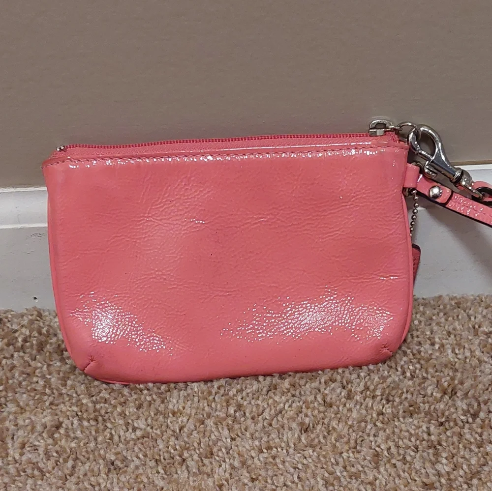 COACH Shiny Pebbled Leather Wristlet